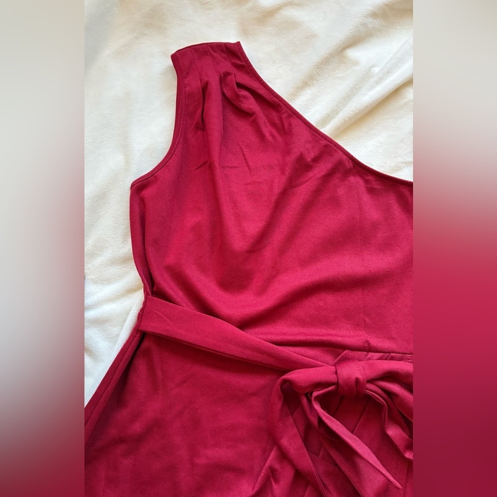 Chic One-Shoulder Red Cocktail Dress - Picture 5 of 7